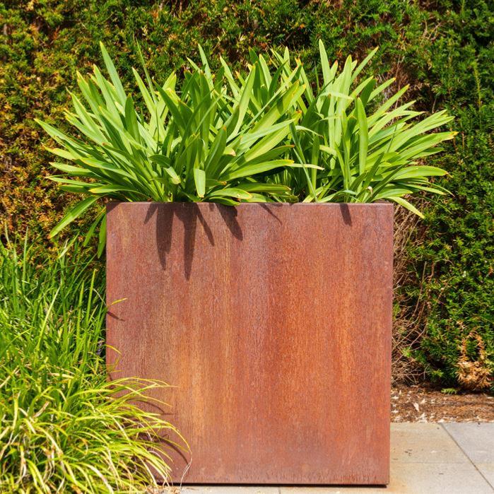 Corten Steel Square Flower Box Rusty Look 100Cm