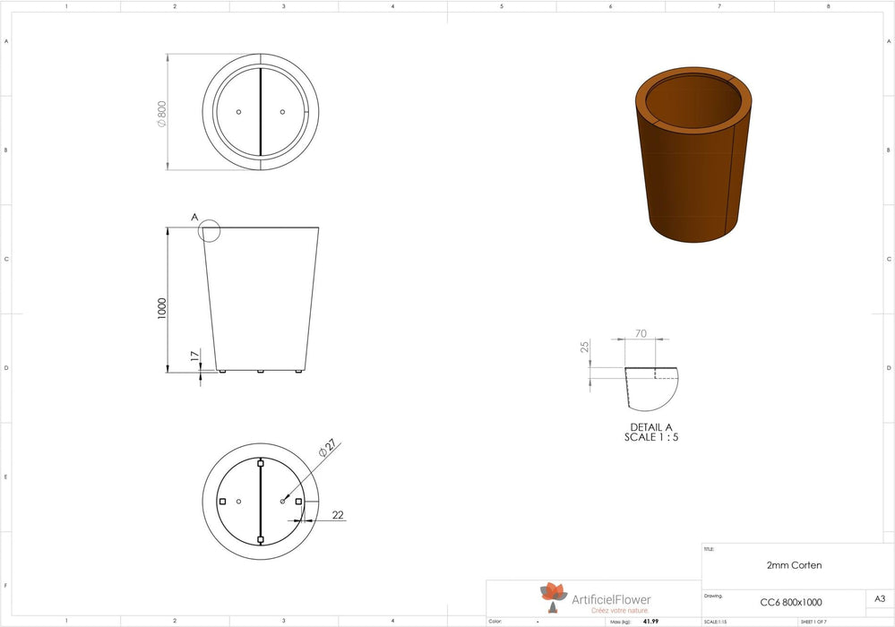 Konisk Corten Stålbrett For Hage 100X80Cm