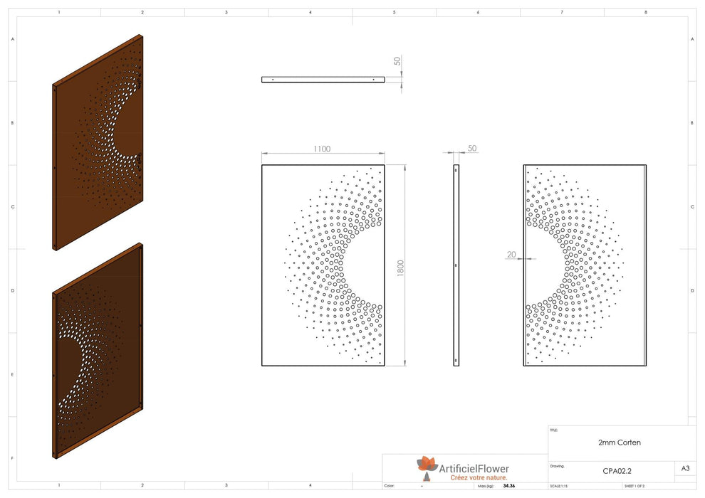 Abstrakt Corten Stål Panel For Hage 180X110Cm