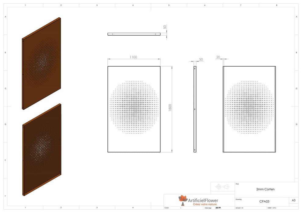 Corten Stål Dekorpanel 180X110 Cm Rust