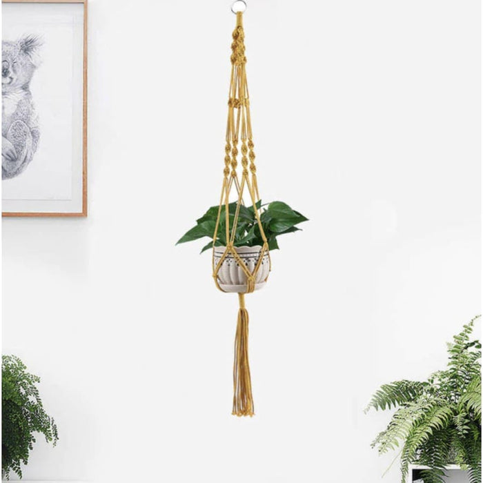 Hengende Blomsterpotte Gul Macramé Suspension