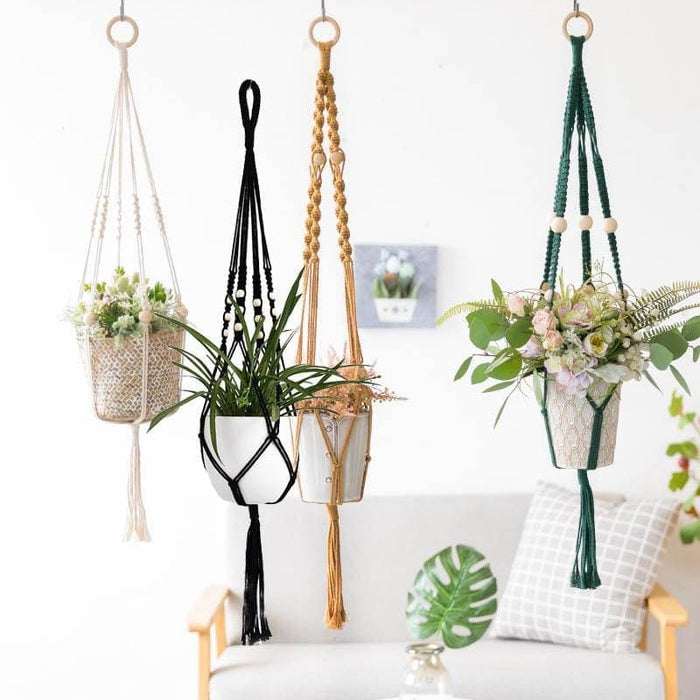 Hengende Blomsterpotte Svart Macramé Suspension