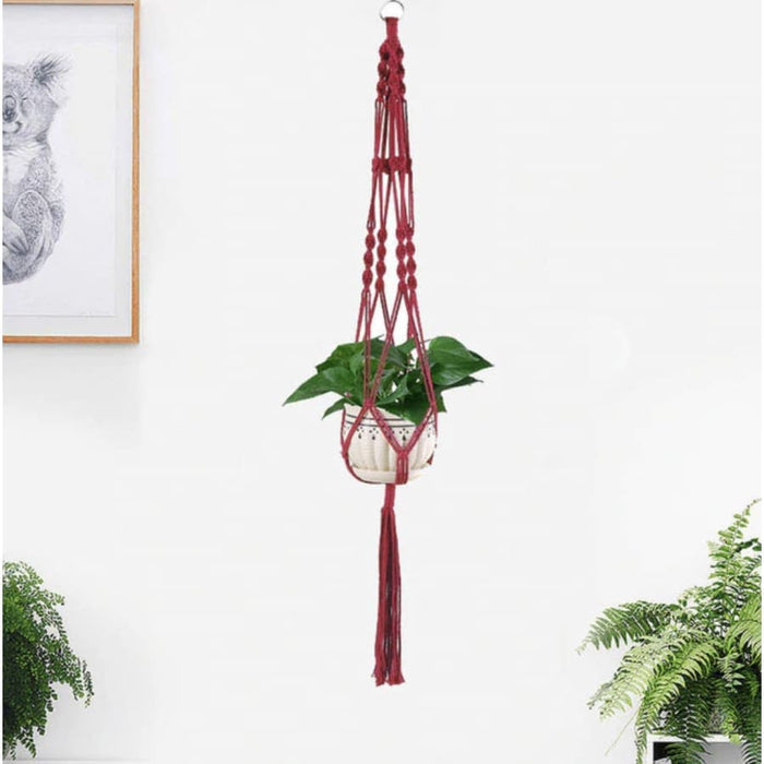 Hengende Blomsterpotte Rød Macramé Suspension