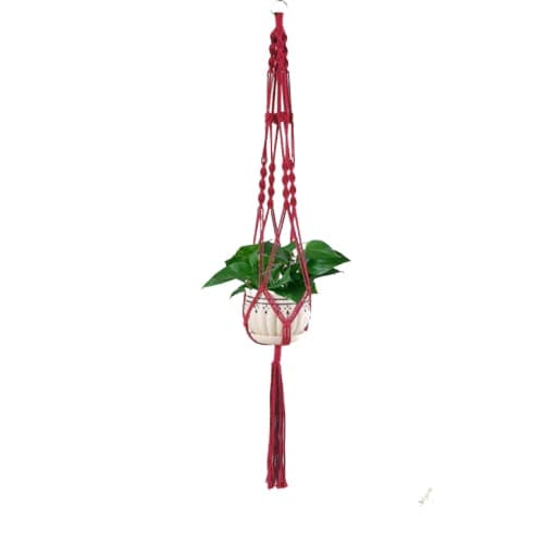 Hengende Blomsterpotte Rød Macramé Suspension