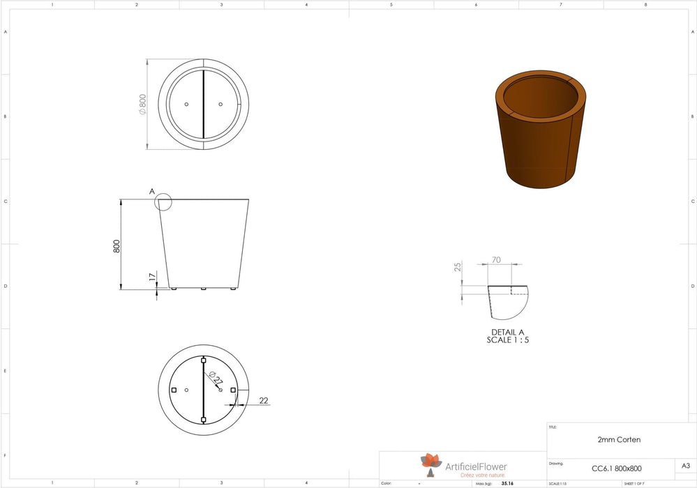 Cado Corten Stål Blomsterpotte H.80Cm Hageterrasse