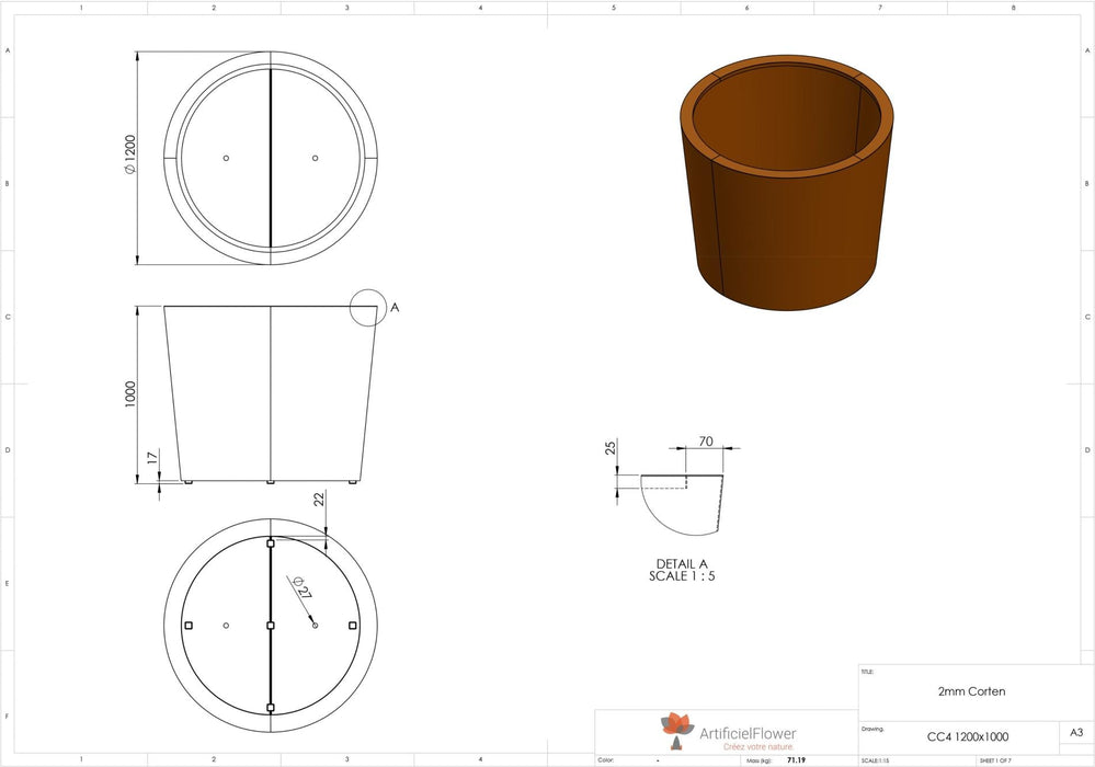 Cado Rusty Corten Stål Blomsterpotte 100Cm Hage