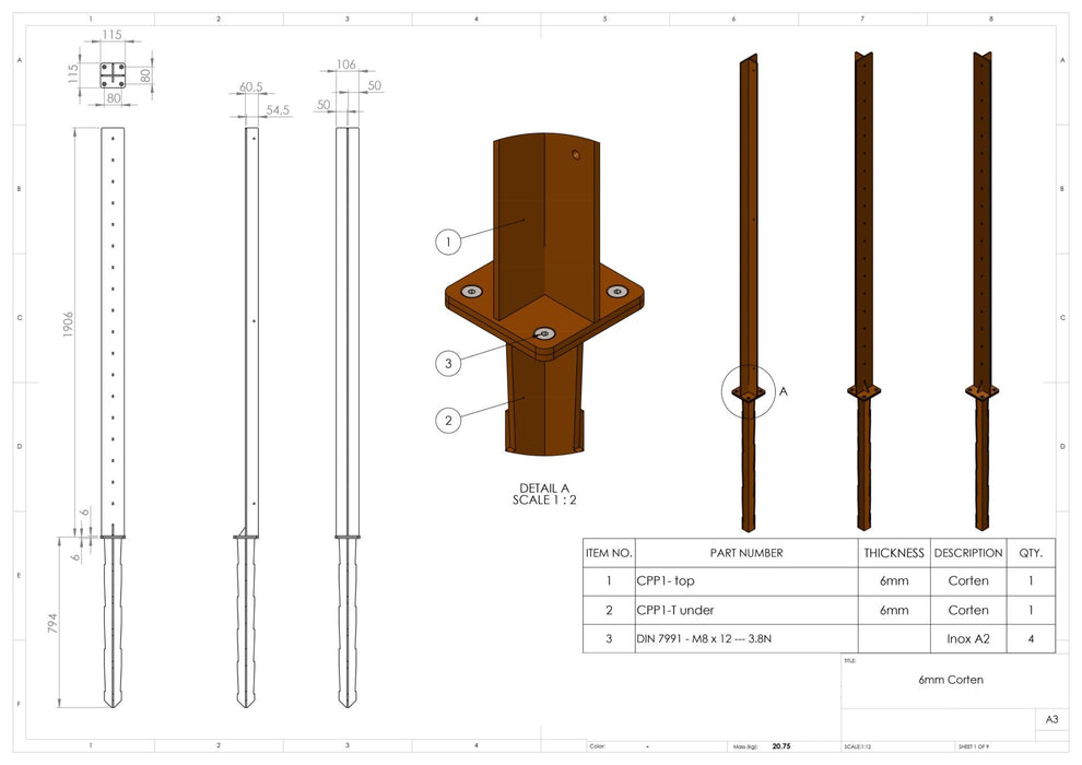 Corten Stålstolpe For Hagepanel